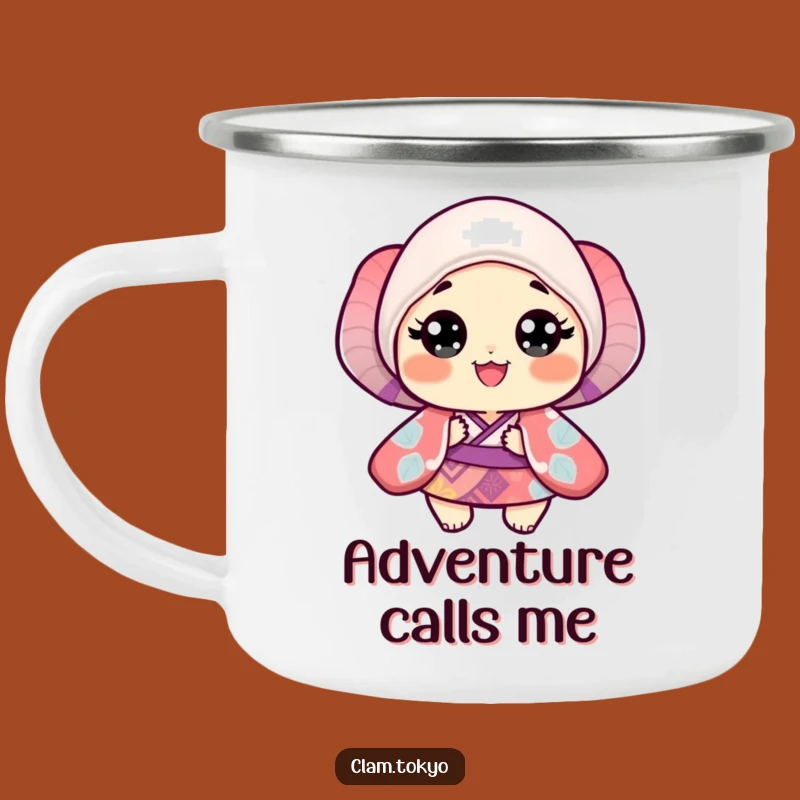 Funny Clam Kimono Camping Mug: Outdoor Adventures with a Vibrant, Happy Clam, Perfect Gift