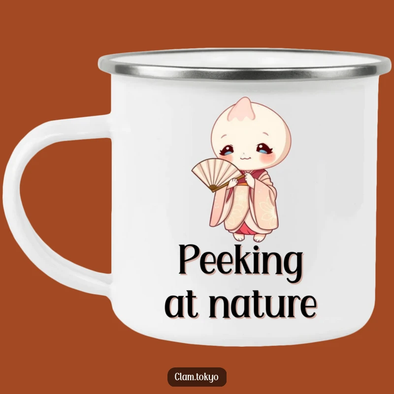 Funny Clam Kimono Camping Mug: Playful Adventures with Peeking Clam, Perfect Gift