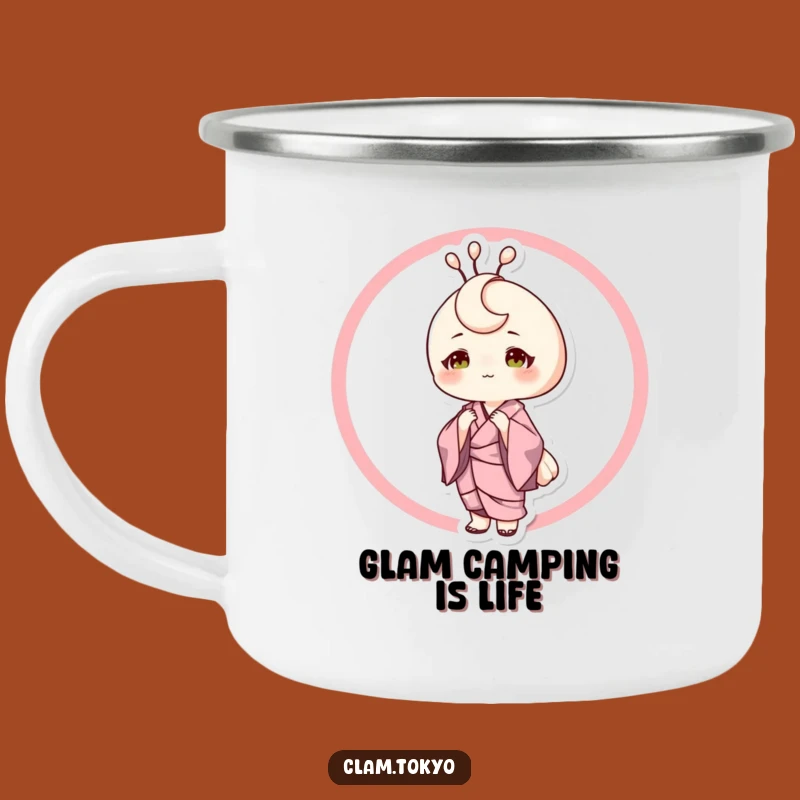 Funny Sophisticated Clam Camping Mug: Elegant Kimono Clam, Chic Outdoor Mug