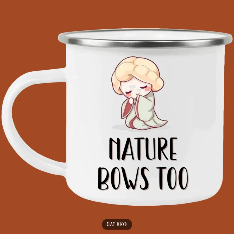 Funny Clam Kimono Camping Mug: Elegant Adventures with a Graceful Bowing Clam, Perfect Gift