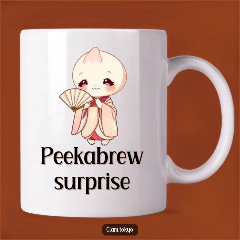 Funny Clam Kimono Mug: Playful Peeking Clam with Fan, Mysterious & Funny Gift