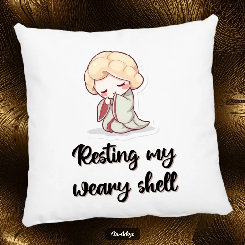 Funny Pillow showcasing a clam in a flowing kimono, performing a graceful and elegant bow.