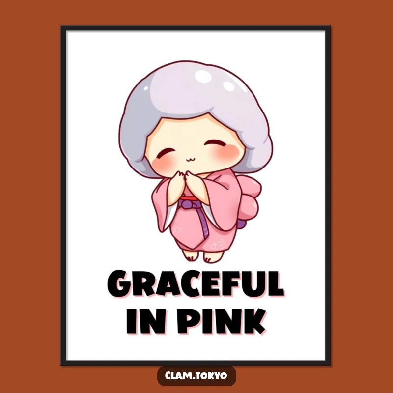 Funny Clam Kimono Digital Art: Pink Elegance, Graceful Bowing Print, Instant Decor