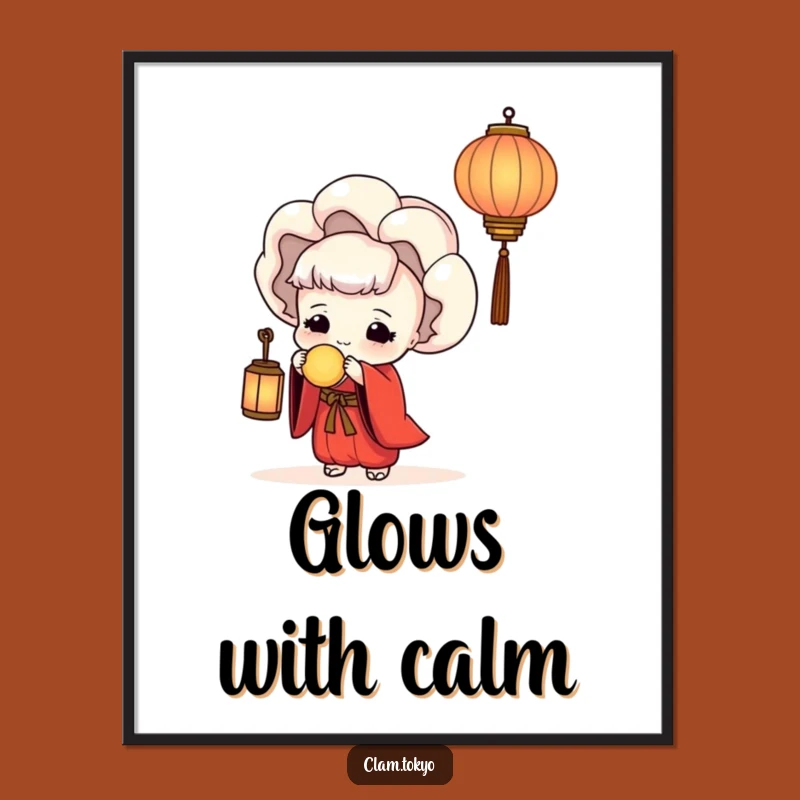 Funny Red Kimono Clam Digital Art: Serene Lantern Wall Decor