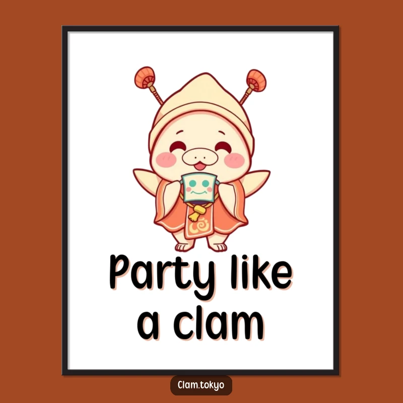 Funny Festival Clam Digital Art: Joyful Clam Print with Mask, Instant Party Decor