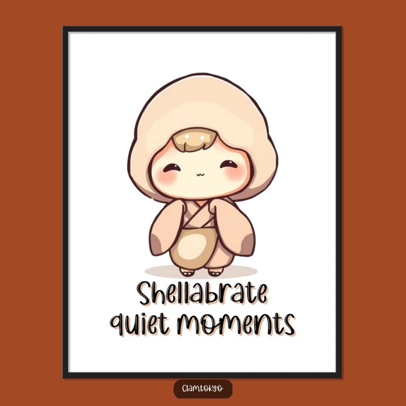 Funny Shy Clam Digital Art: Adorable Peeking Clam Print, Hilarious Kimono Decor