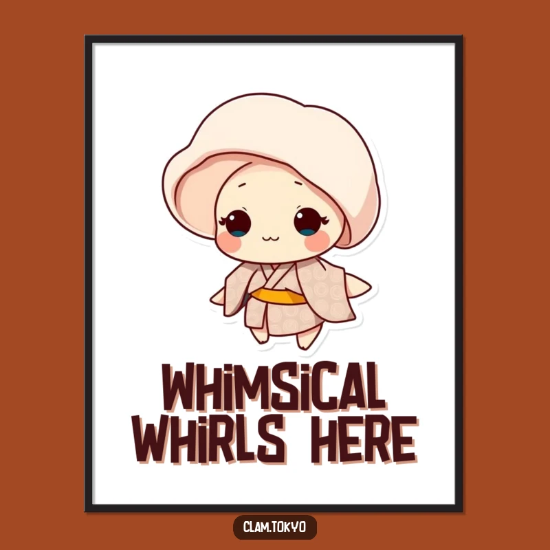 Funny Clam Spin Digital Art: Patterned Kimono Dancer, Graceful Twirl Print