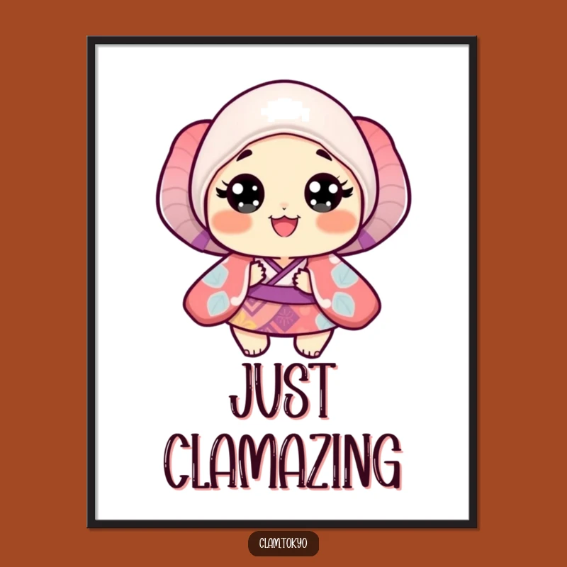 Funny Clam Kimono Poster: Vibrant Happy Clam Art, Delightful Wall Decor, Perfect Gift