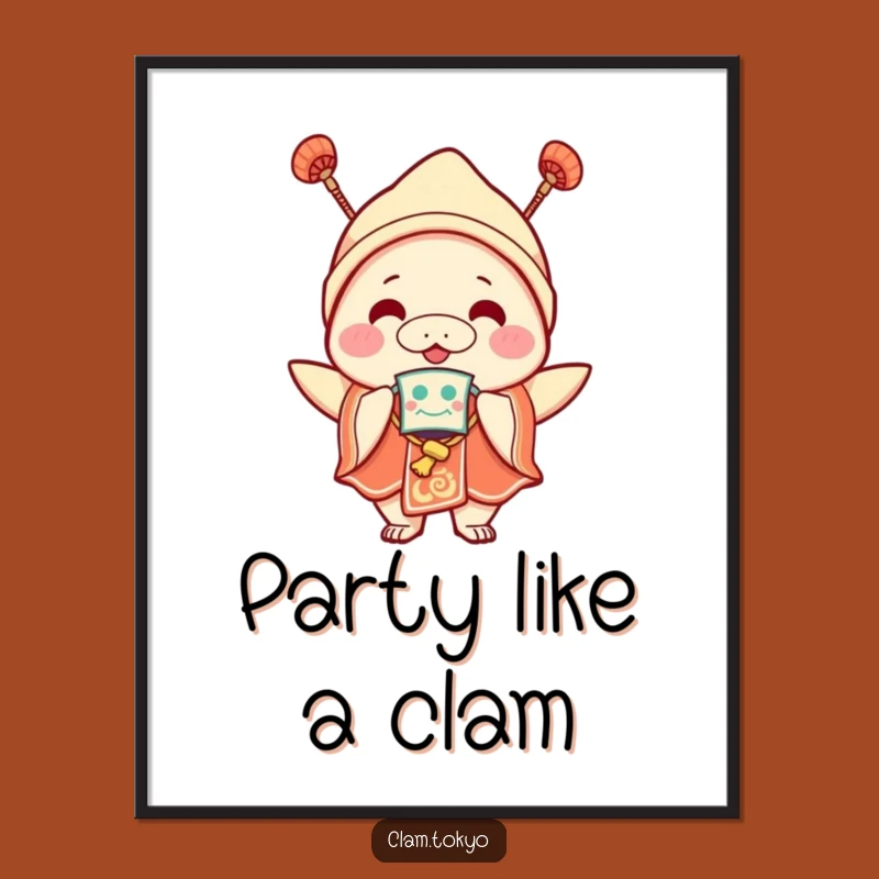 Funny Festival Clam Poster: Joyful Clam Art with Mask, Vibrant Party Decor