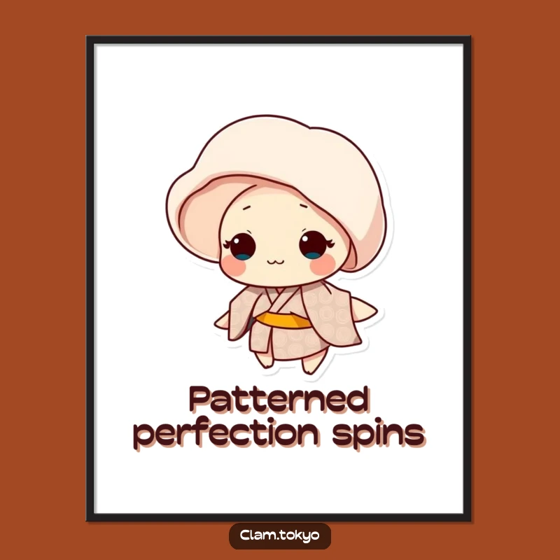 Funny Clam Spin Poster: Patterned Kimono Dancer, Graceful Twirl Art, Decor Gift