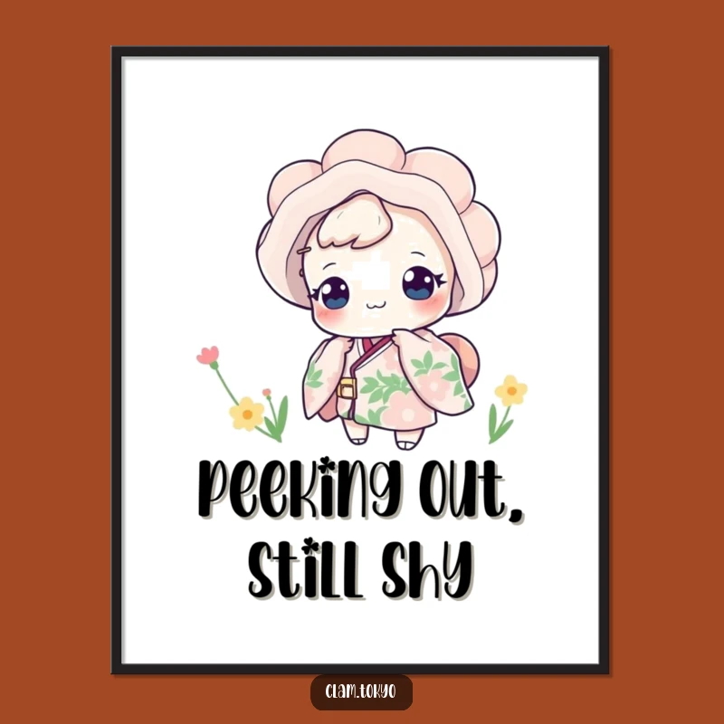 Funny Floral Kimono Clam Poster: Playful Peek Art Print