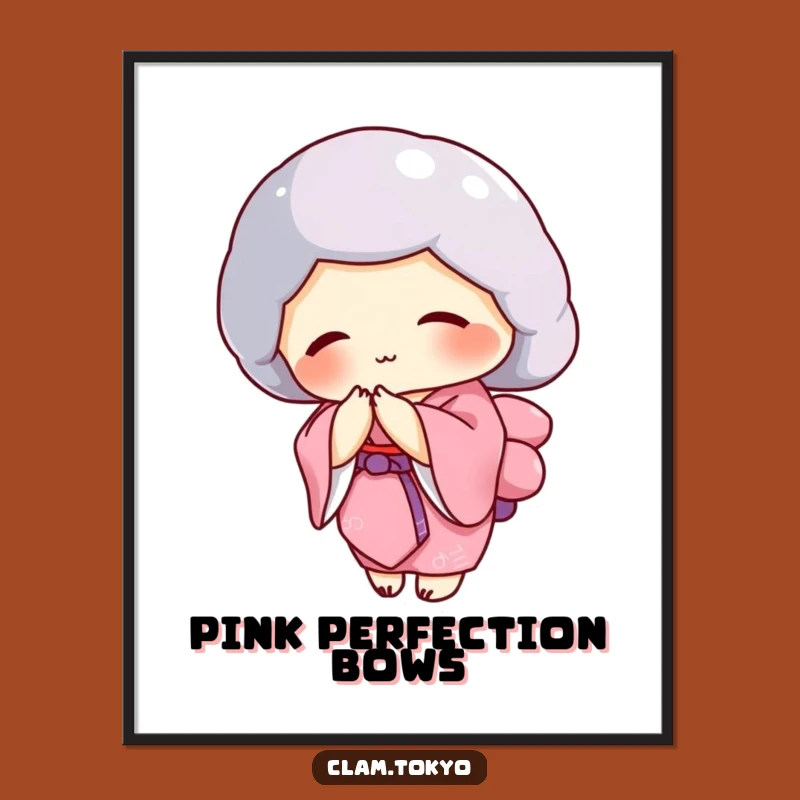 Funny Clam Kimono Poster: Pink Elegance, Graceful Bowing Art, Unique Decor Gift