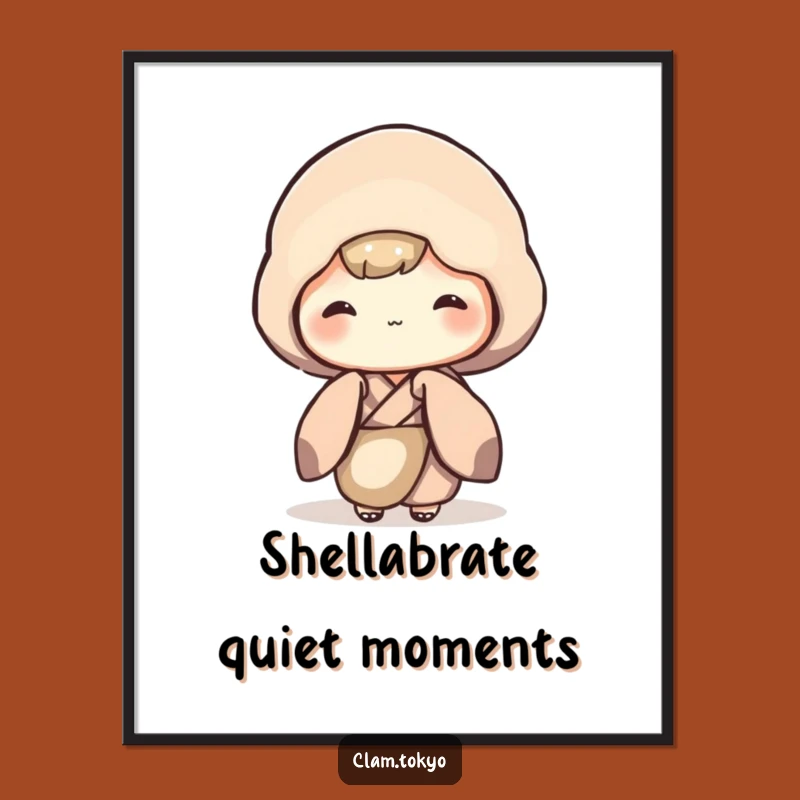 Funny Shy Clam Poster: Adorable Peeking Clam Art, Hilarious Kimono Wall Decor