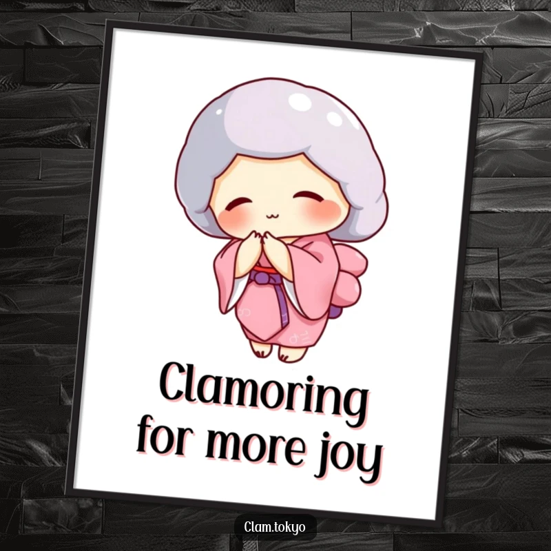 Funny Free Printable Wall Art: Clam in a vibrant pink kimono gracefully bowing, a downloadable piece of art with sophisticated charm.