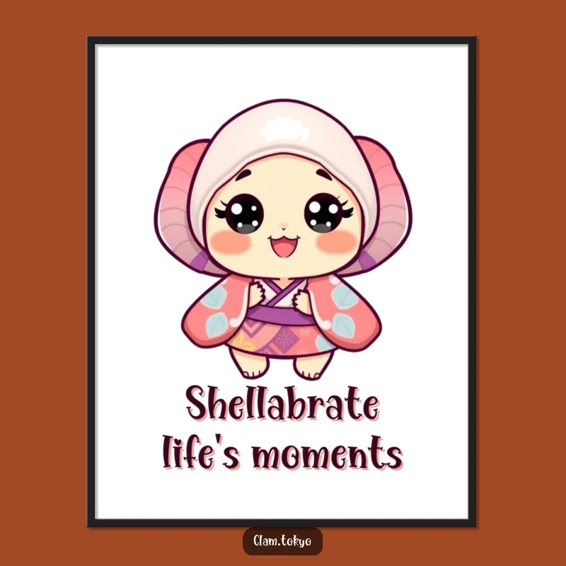 Funny Free Printable Wall Art: Happy Clam in Kimono Downloadable Decor