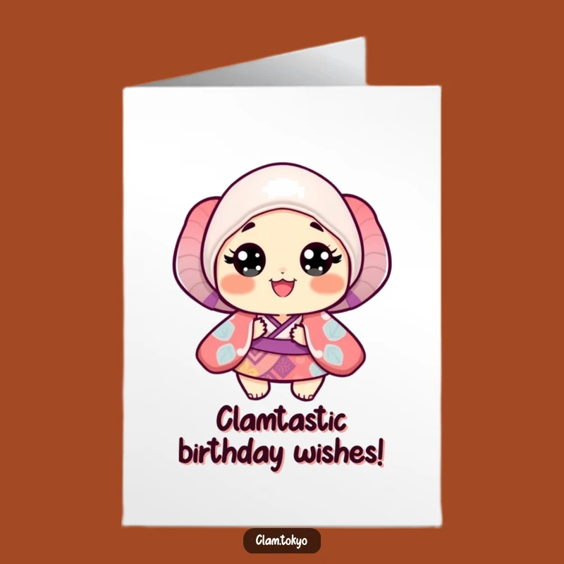 Free Printable Birthday Card: Happy Clam in Kimono Funny Downloadable Gift