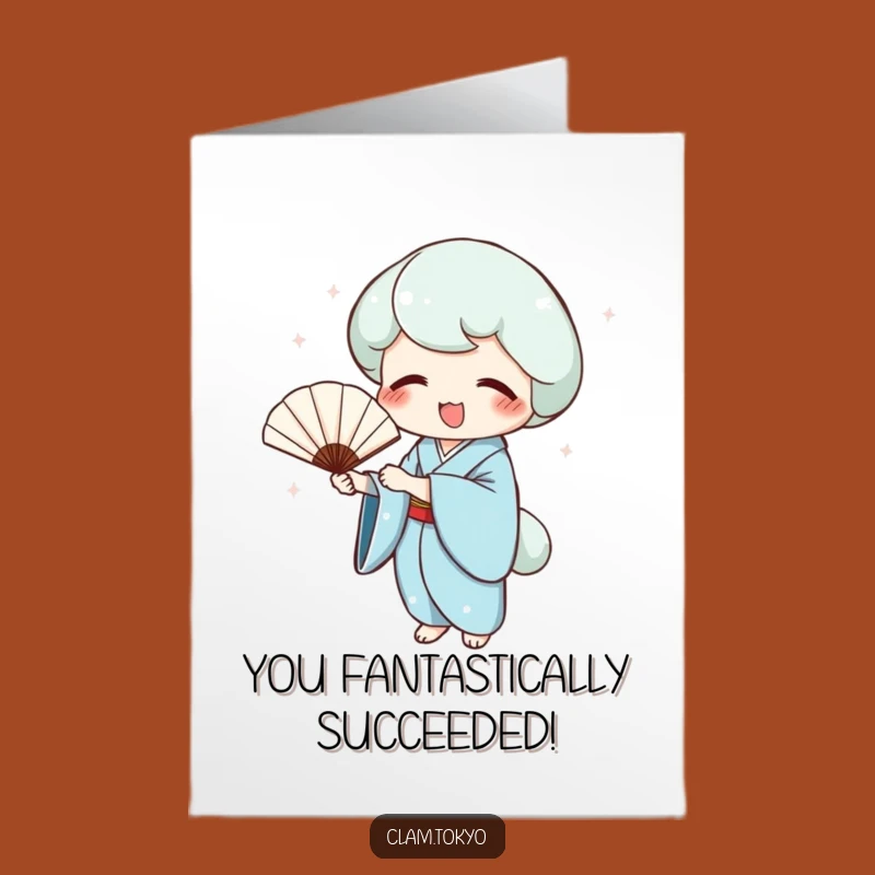 Free Printable Congrats Card: Blue Kimono Clam Fan, Funny Downloadable for Celebratory Cheers