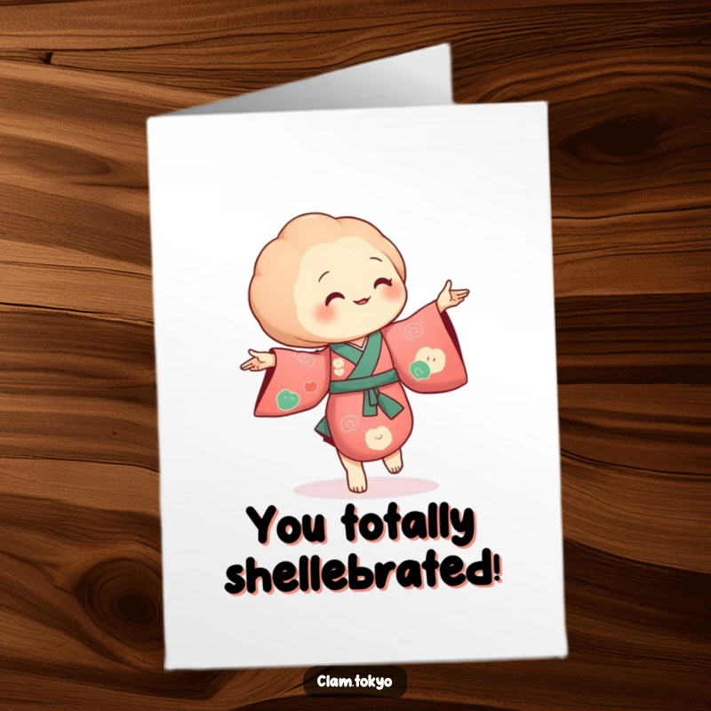 Funny Free Printable Congratulations Card: A clam in a colorful kimono dancing with delicate, flowing movements.