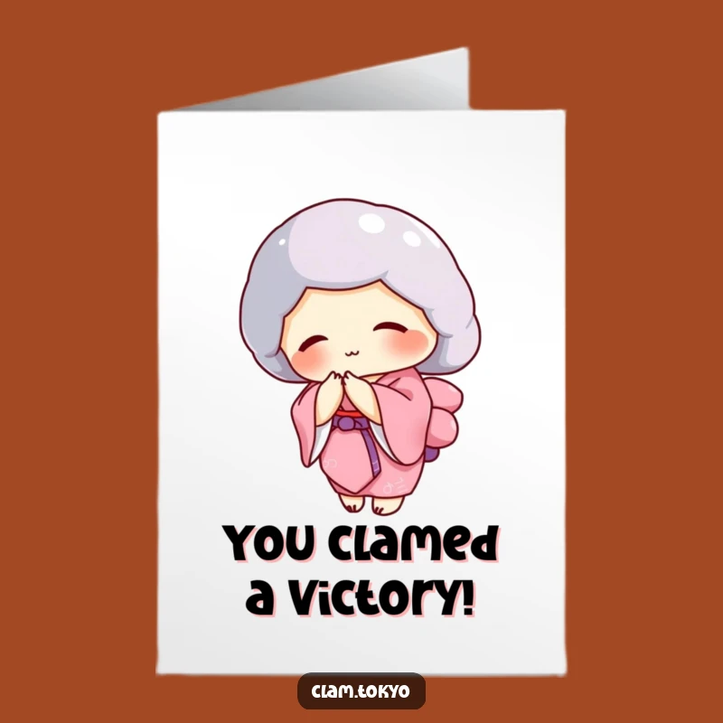 Free Printable Congrats Card: Pink Kimono Clam Bowing, Funny Downloadable for Sophisticated Cheers