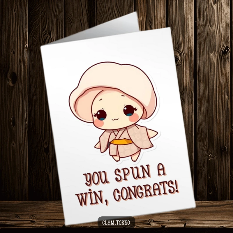 Funny Free Printable Congratulations Card: Clam in a patterned kimono gently spinning, a downloadable and dynamic way to celebrate wins.