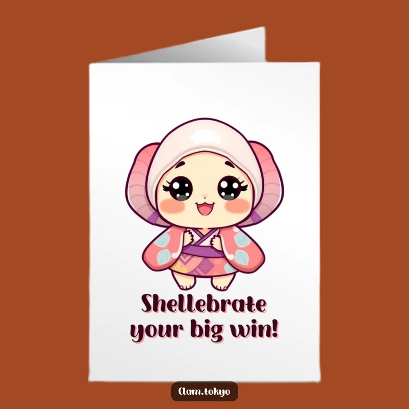 Free Printable Congrats Card: Joyful Clam in Kimono, Funny Downloadable Gift