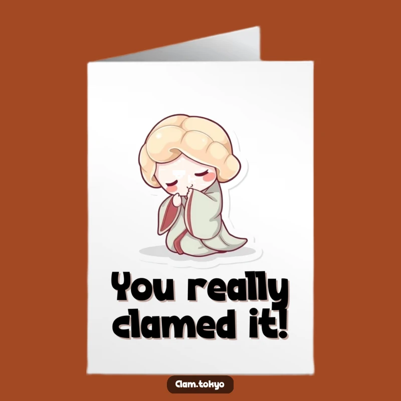 Free Printable Congrats Card: Bowing Clam in Kimono, Funny Downloadable Gift