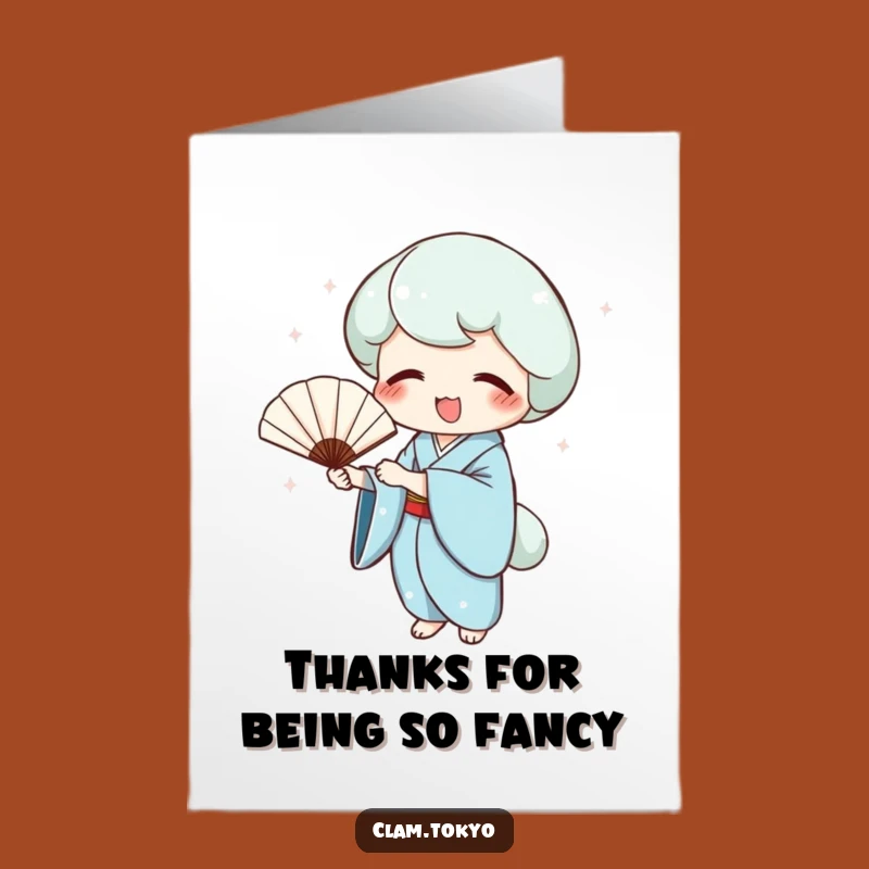 Free Printable Thank You Card: Blue Kimono Clam Fan, Funny Downloadable Gift of Thanks