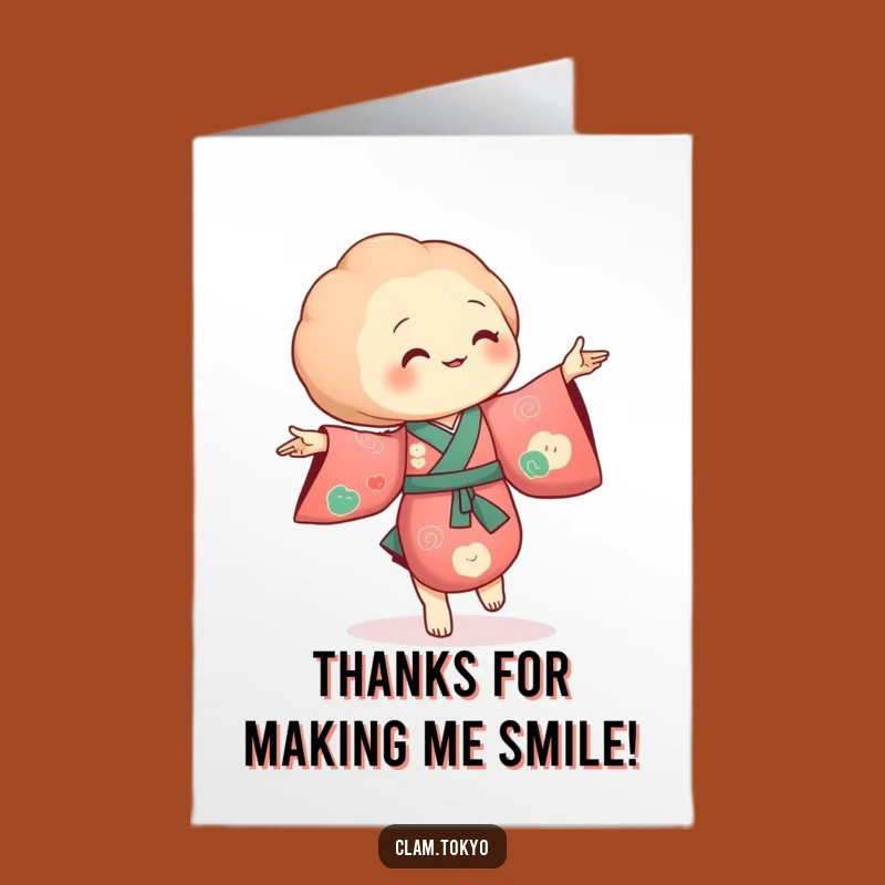 Free Printable Thank You Card: Dancing Clam in Kimono, Funny Downloadable