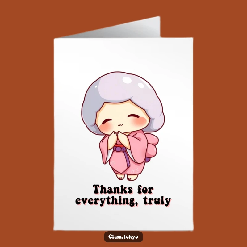 Free Printable Thank You Card: Pink Kimono Clam Bowing, Funny Downloadable Gift of Appreciation