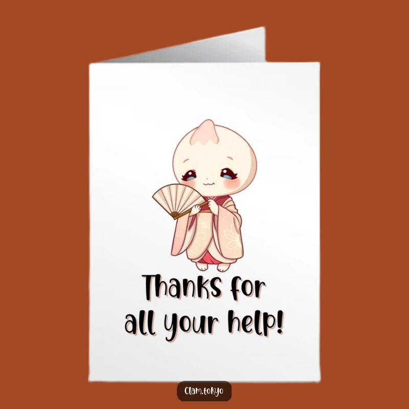 Free Printable Thank You Card: Peeking Clam in Kimono, Funny Downloadable