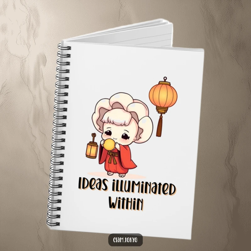 Funny Notebook featuring a serene clam in a red kimono holding a lantern, perfect for journaling, notes, or sketching with a peaceful humor.