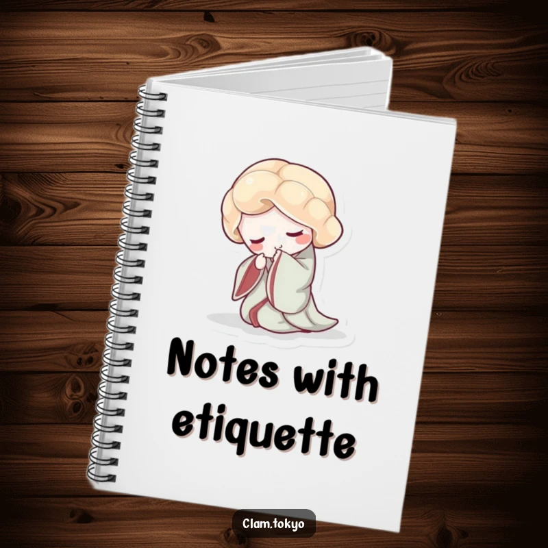 Funny Notebook adorned with a clam in a flowing kimono, gracefully bowing its shell.