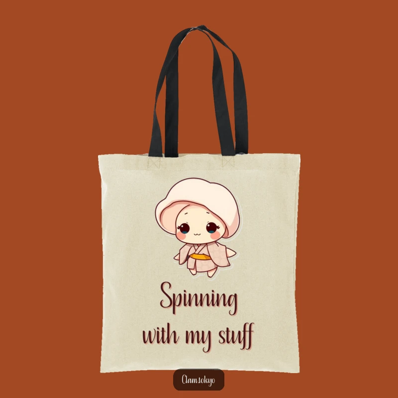 Funny Clam Spin Tote Bag: Patterned Kimono Dancer, Graceful Twirl Carry-All